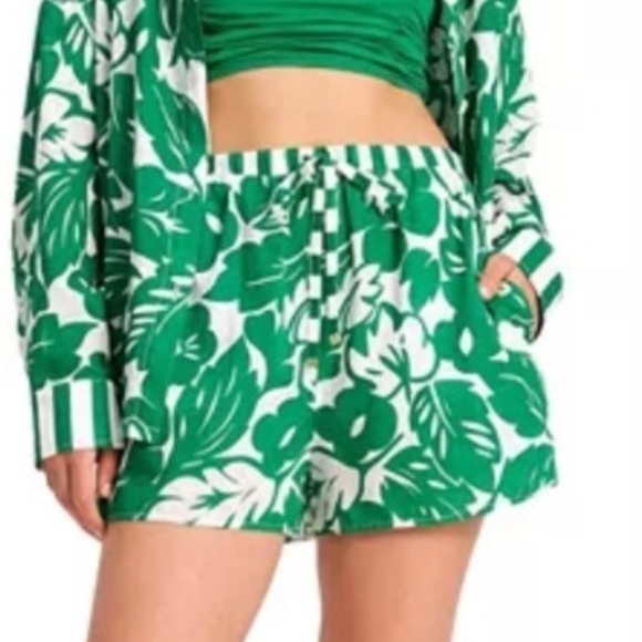 kate spade Pants - NEW KATE SPADE GREEN WHITE LEAF COTTON PULL UP COVER UP LIGHTWEIGHT SHORTS SZ L